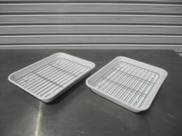【ホーロートレイ 2枚セット】　W240×D195×H30　配膳　給食　レトロ　お盆　店舗用品　業務